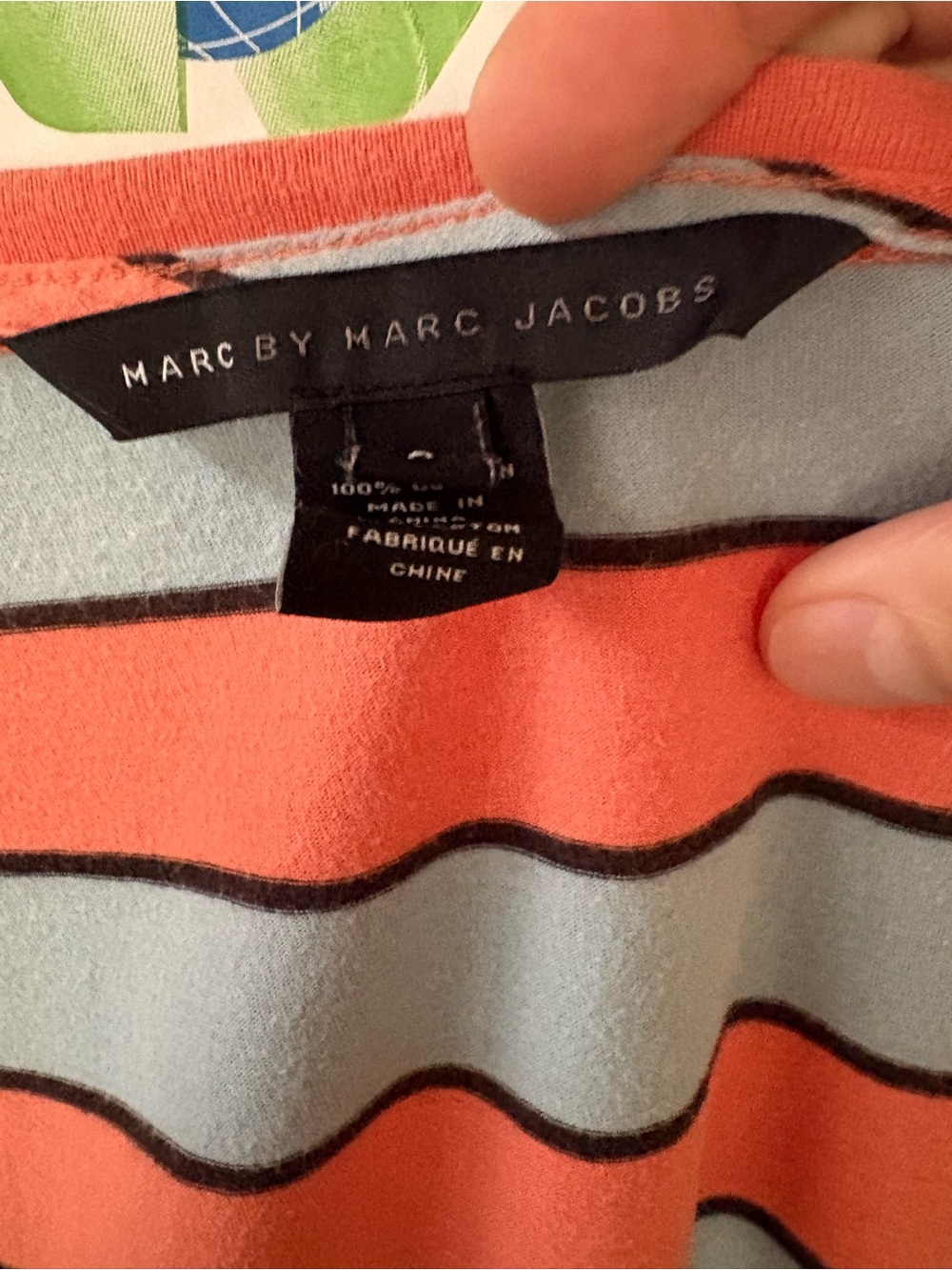 Striped Coral and Light Blue Men’s Tee Crew Neck short sleeve by Marc Jacobs. S